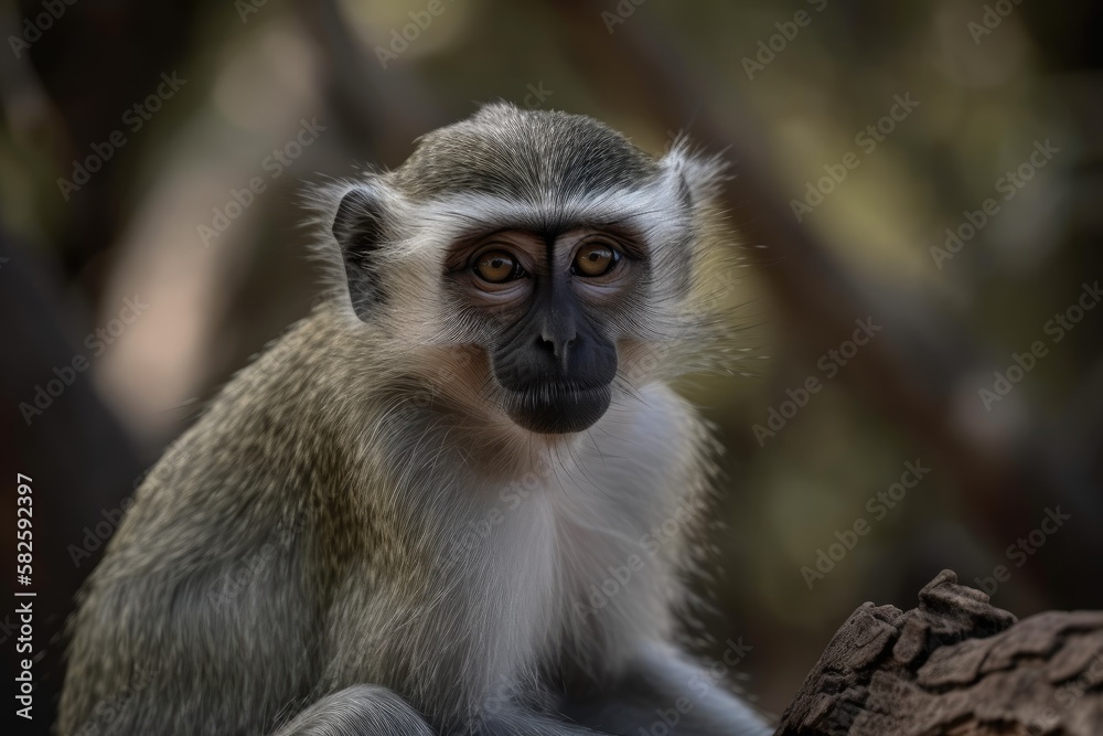 Naklejka premium On a tree, a vervet monkey. Generative AI