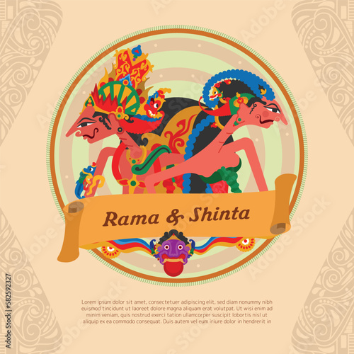 Ramayana sanskrit epic love story idea design with ethnic vibes wayang rama shinta shadow puppet illustration