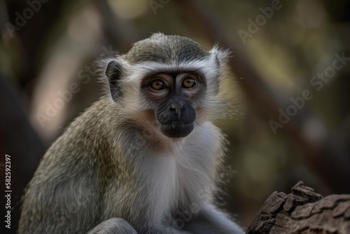 On a tree, a vervet monkey. Generative AI