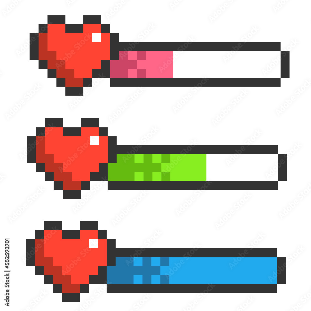 Obraz premium ドット絵 ゲーム風HPゲージハート
