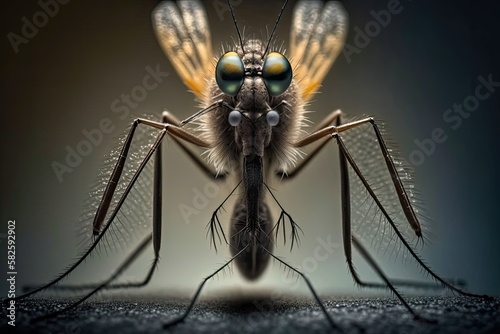 Macro, closeup shot of a mosquito. Full body shot. Generative AI © MVProductions