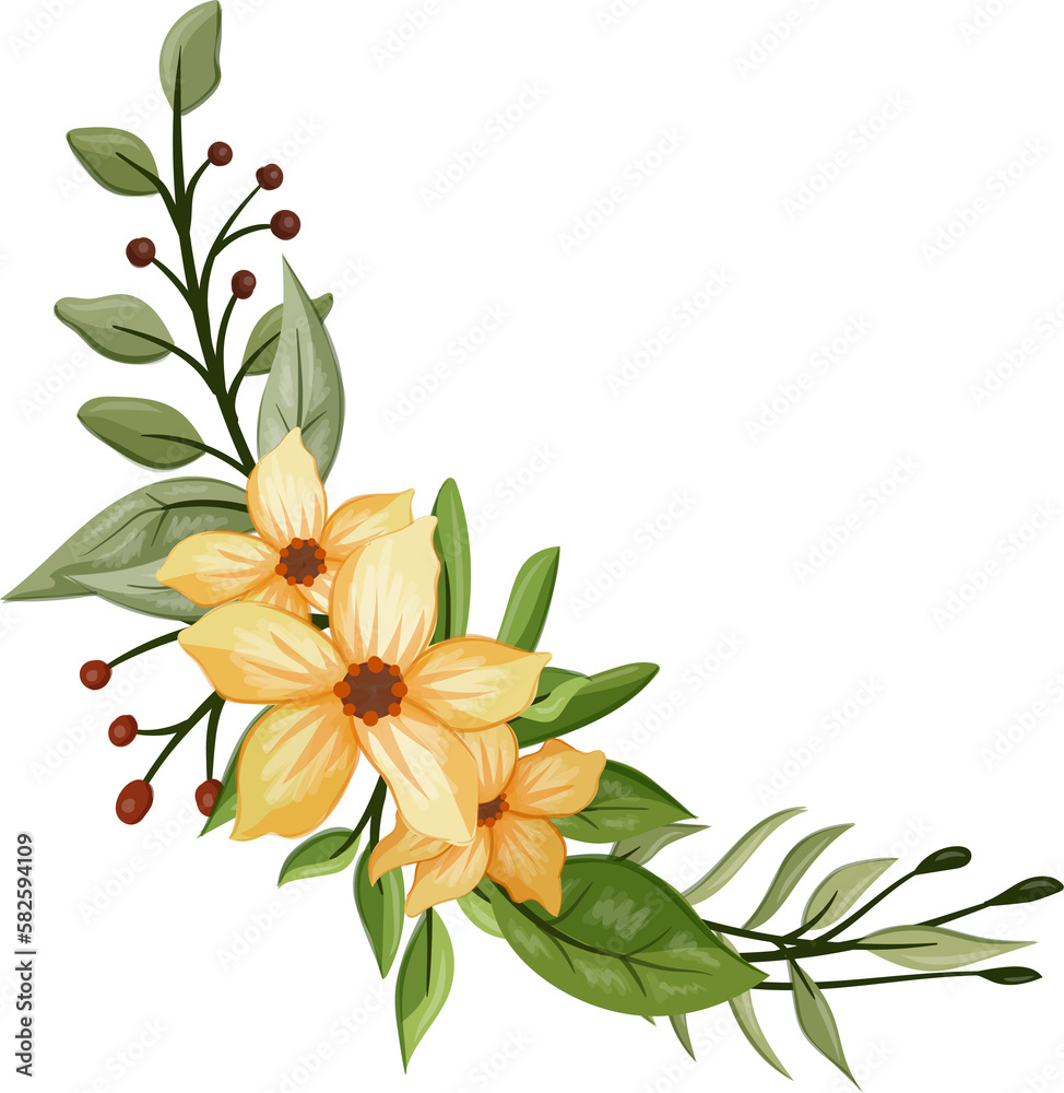 Yellow floral bouquet with watercolor