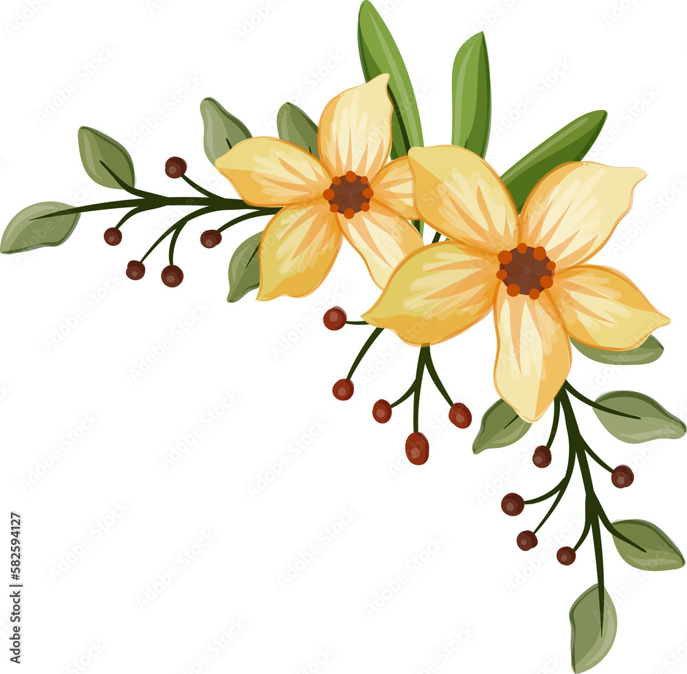 Fototapeta premium Yellow floral bouquet with watercolor