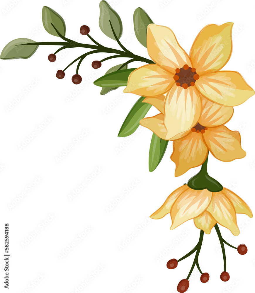 Yellow floral bouquet with watercolor