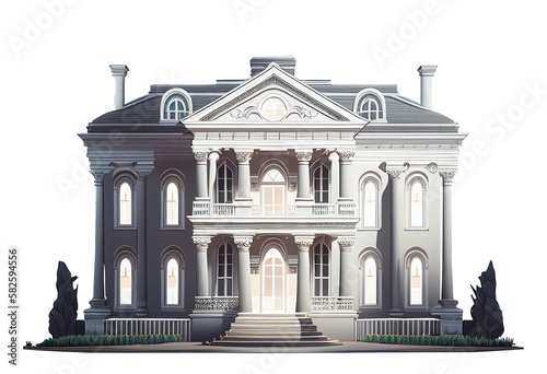 Luxury mansion villa house building. 3d illustration isolated on white transparent background, ai generate