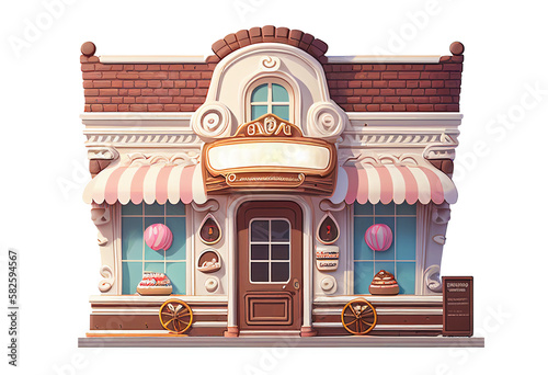 Papier peint 3D Bakery shop building facade with Baking store, cafe, bread, pastry and dessert shop front view Market or supermarket