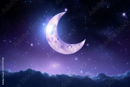 A half moon in the sky Islamic background Ramadhan background made with generative AI