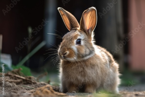 rabbit in the yard, brown. Generative AI © AkuAku