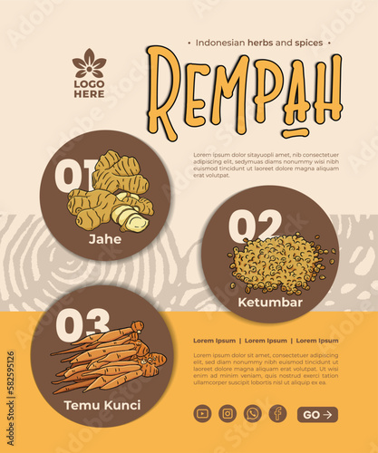 Indonesian spices called rempah-rempah handrawn illustration poster design inspiration