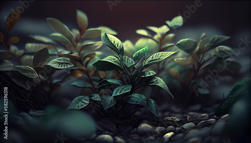 Green plant growth on a vibrant backgrounds  generative AI