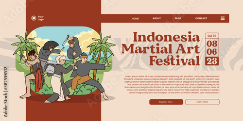Indonesian Pencak Silat Martial Art ethnic illustration for landing page UI design photo