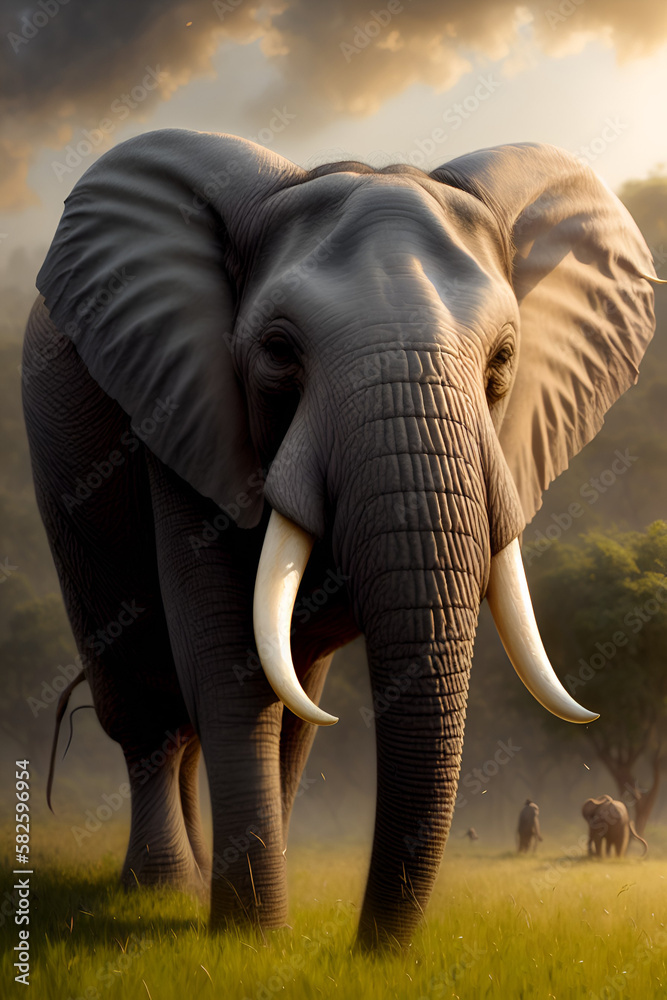 Wild Elephant Portrait, Animal Wildlife Generative AI