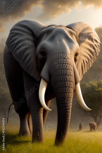 Wild Elephant Portrait, Animal Wildlife Generative AI