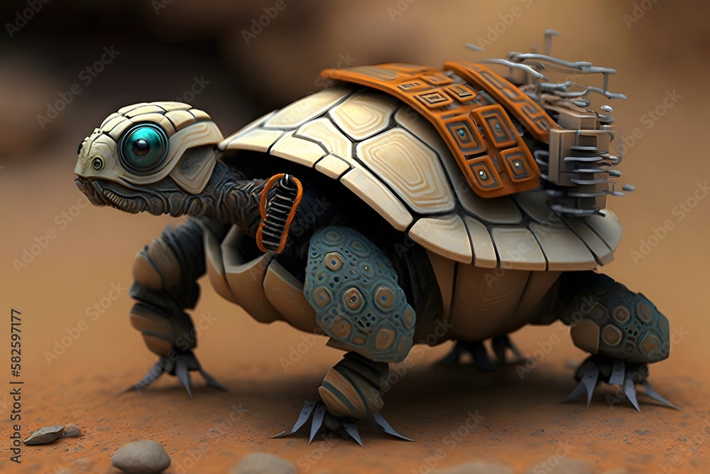 Robot turtle animal created using AI Generative Technology Stock