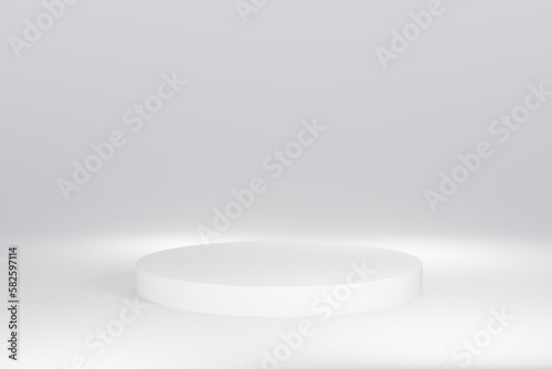 White round podium on a white background. 3d rendering, 3d illustration.