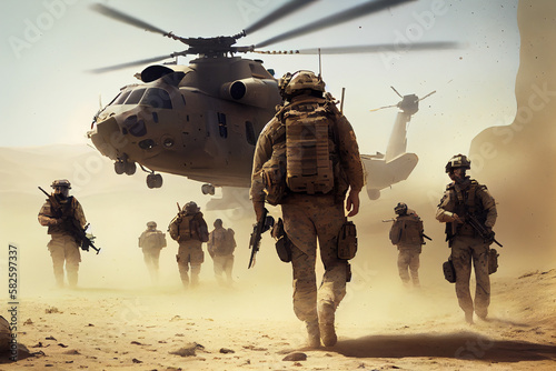 soldiers being evacuated by helicopter in the desert