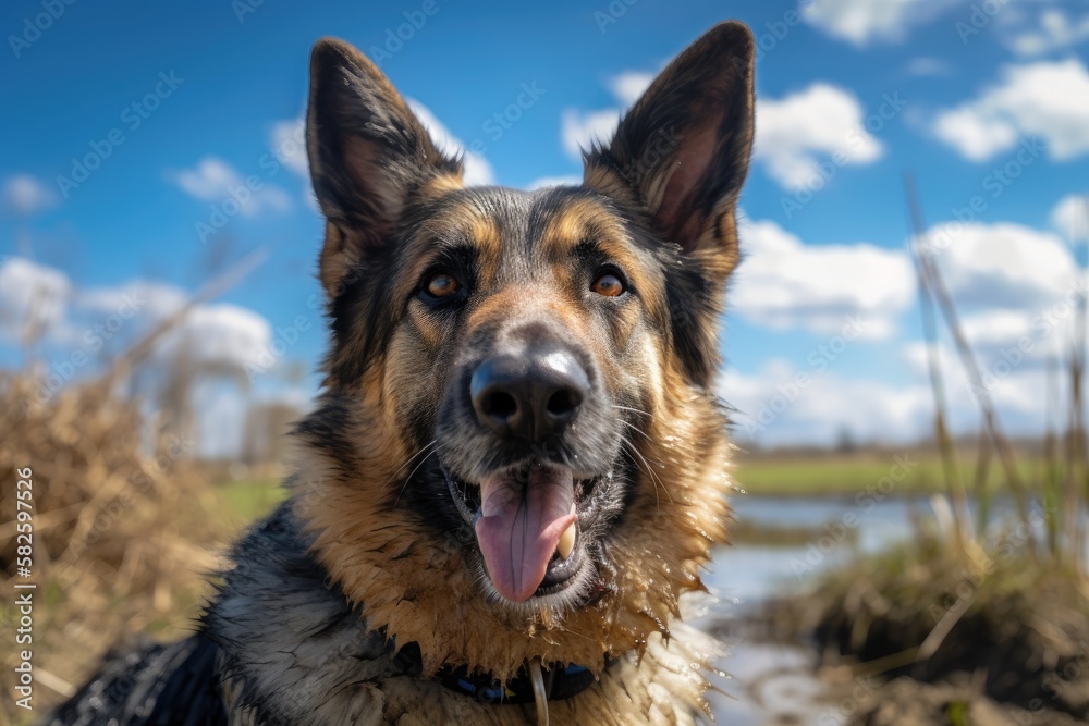 Dog is happy with a blue frog. Generative AI Dog is happy with a blue frog. Generative AI