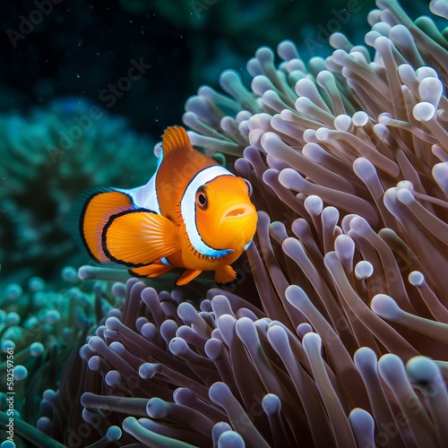 clown fish on anemone in a reef, generative ai. © Kian Sage