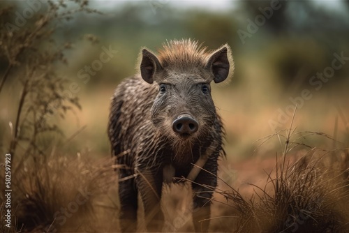 The warthog in the middle of Kenya's savanna. Generative AI © AkuAku