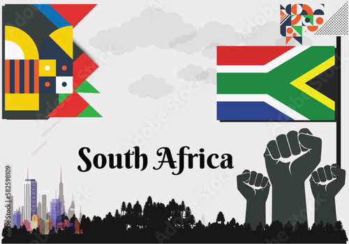 South Africa Flag and National or Independence day design for South Africa flag. Modern retro red green star  traditional abstract icons. Vector illustration.