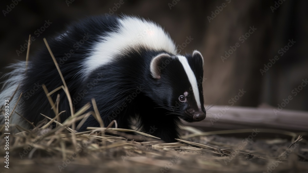 Obraz premium Skunk in the Wilderness. Generative AI.