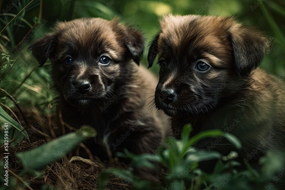 puppies playing in the grass. Generative AI puppies playing in the grass. Generative AI