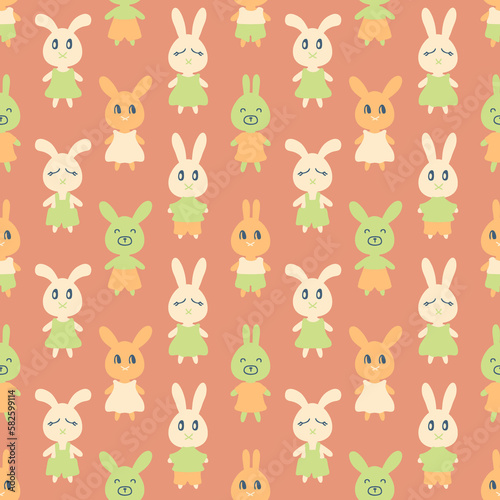 Flat style seamless pattern with cute bunnies. Perfect print for tee  textile and fabric. Hand drawn illustration for decor and design.