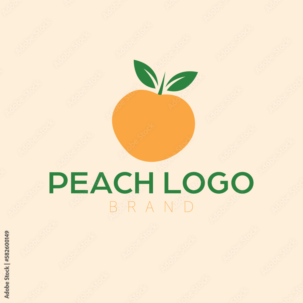 Peach with leaf logo. Fruit logotype. Eco grapic logo template.