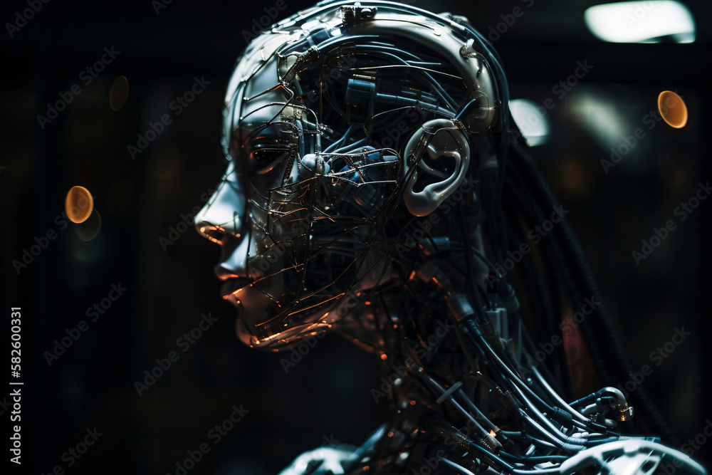 A beautifully crafted AI robot woman that glows in the dark. generative Ai technology A beautifully crafted AI robot woman that glows in the dark. generative Ai technology