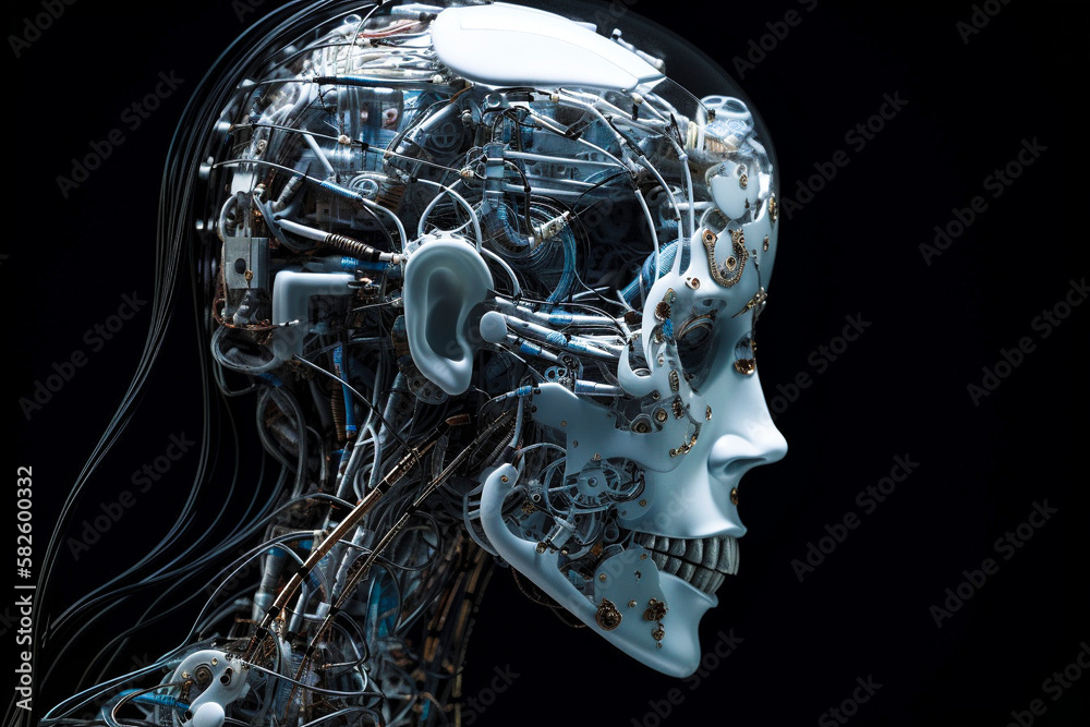 Fototapeta premium A beautifully crafted AI robot woman that glows in the dark. generative Ai technology