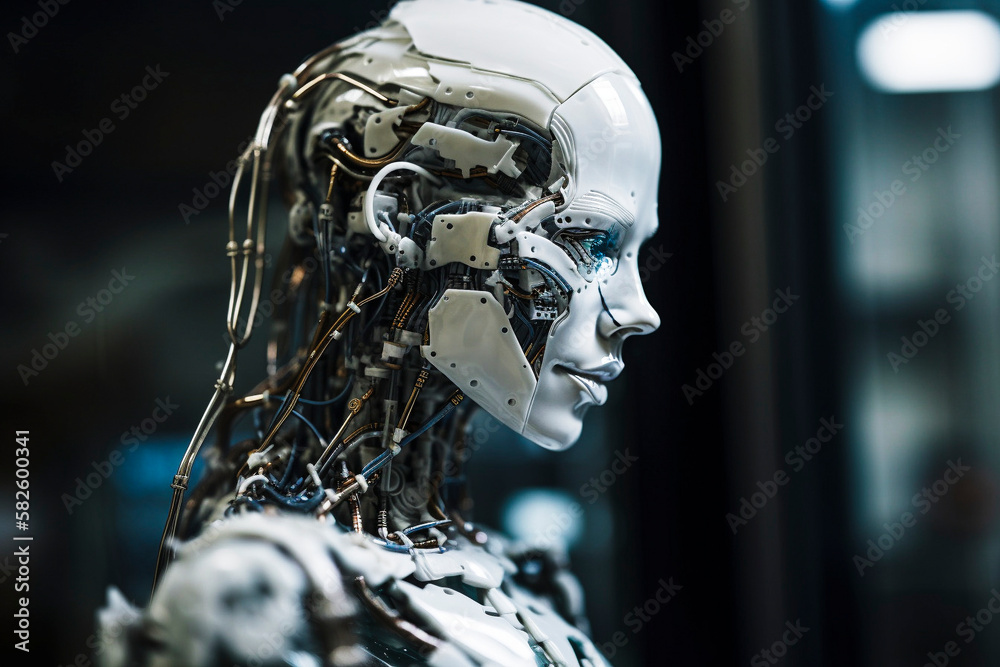 A beautifully crafted AI robot woman that glows in the dark. generative Ai technology A beautifully crafted AI robot woman that glows in the dark. generative Ai technology