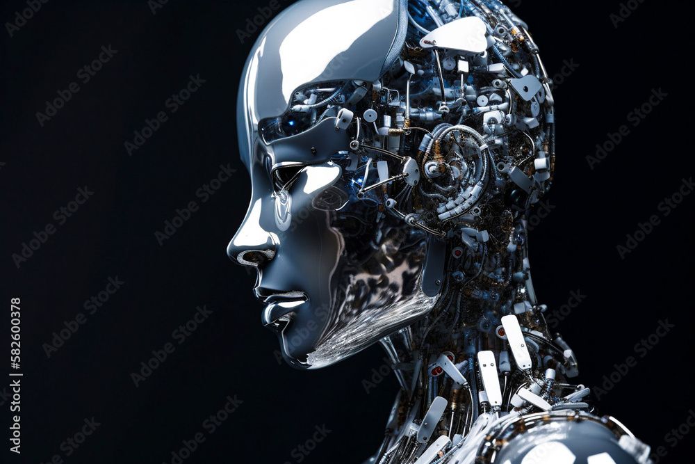 A beautifully crafted AI robot woman that glows in the dark. generative Ai technology A beautifully crafted AI robot woman that glows in the dark. generative Ai technology