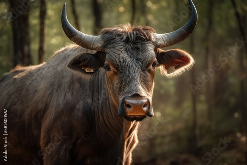 During the day, a bull with bangs can be heard in the jungle. Generative AI