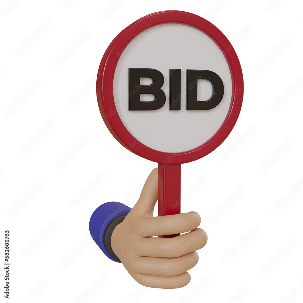3d render icon cute hand holding bidding board, concept illustration of bidding on auction 3d render icon cute hand holding bidding board, concept illustration of bidding on auction