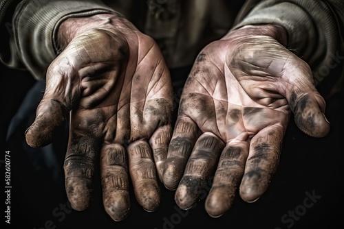 Wallpaper Mural Aged hands, worn and soiled by lifelong toil for meager pay. Now old and frail, they find no support in their twilight years, generative ai Torontodigital.ca