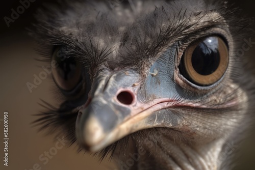 an ostrich's face in close up. Generative AI