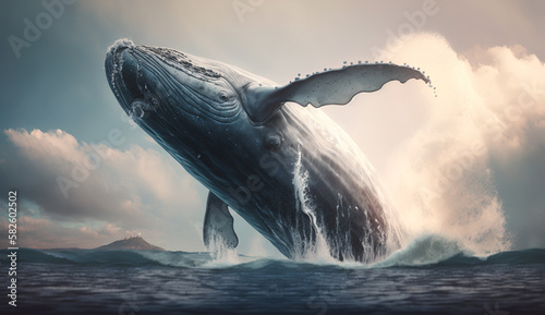 Majestic humpback whale in blue underwater illustration ,generative AI