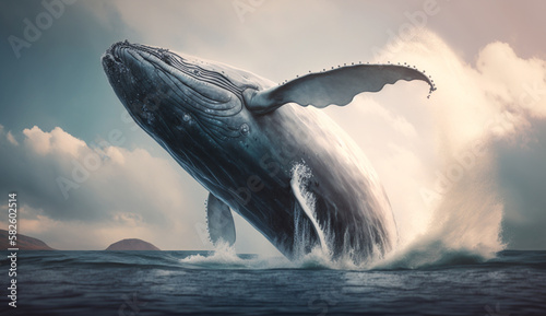 Aquatic mammal, humpback whale, swimming in blue water ,generative AI
