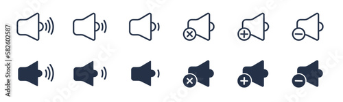 Sound speaker volume icons. Editable stroke. Vector graphic illustration. For website design, logo, app, template, ui, etc.