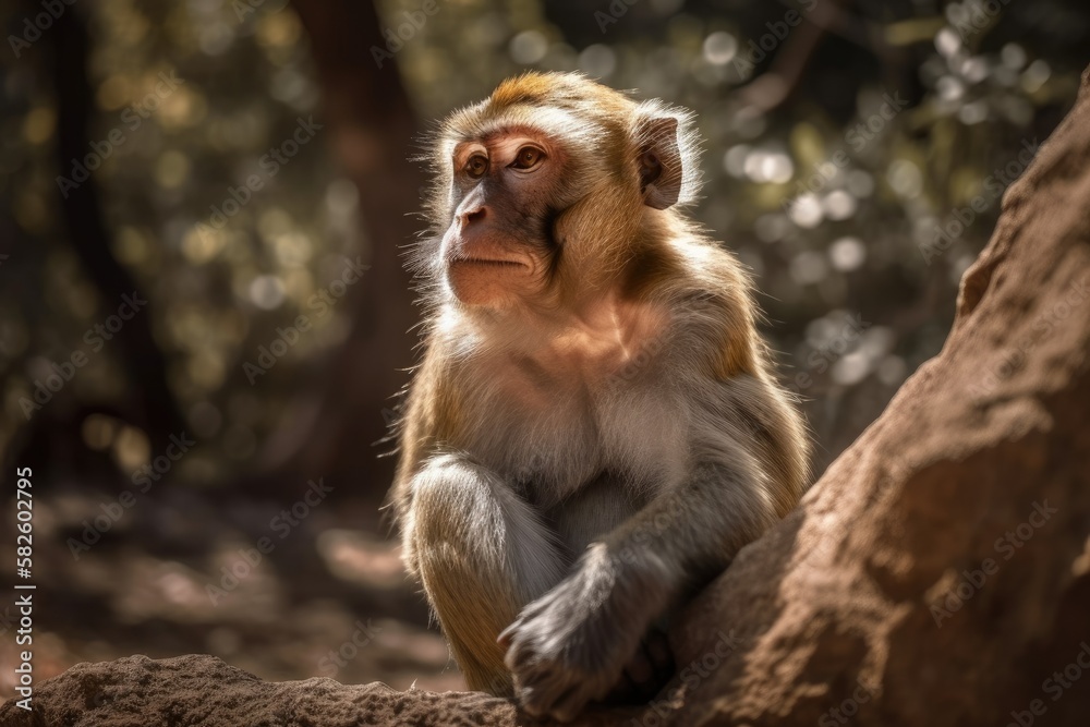 Fototapeta premium Monkey relaxing in the sun. Generative AI
