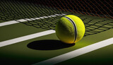 Close up of ball and racket on grass ,generative AI