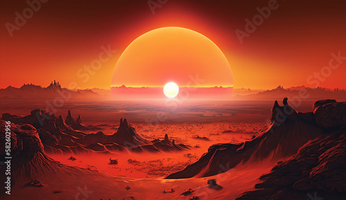 Sunset landscape Sun, sky and mountain silhouette ,generative AI