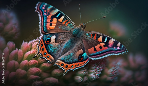 Multi colored butterfly close up vibrant beauty in nature ,generative AI