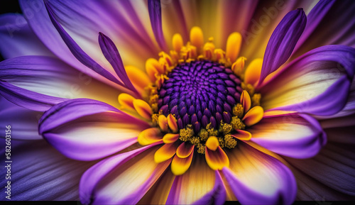 Close up of vibrant purple flower head beauty ,generative AI