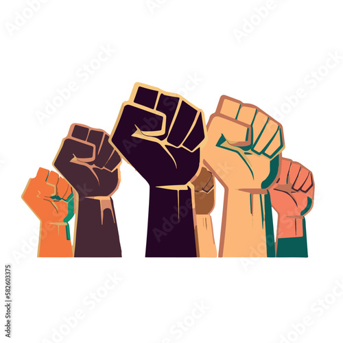 fists up symbolizing the fight for social equality, vector illustration