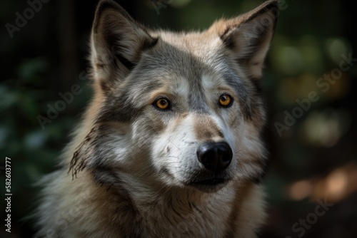 Free single lovely wild wolf outside on a summer day. Generative AI