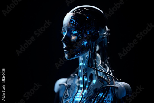 Beautiful AI robot woman with impressive lighting. generative Ai technology