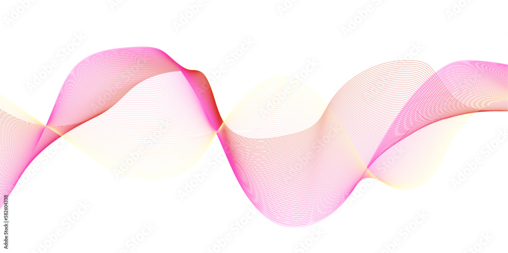 Abstract pink, yellow wave lines on transparent background. Digital frequency track equalizer. Abstract frequency sound wave lines and twisted curve lines background.