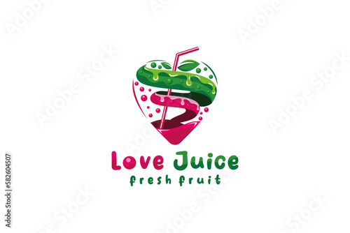 Mixed fruit juice logo, vector illustration of fresh fruit juice drink logo with love concept