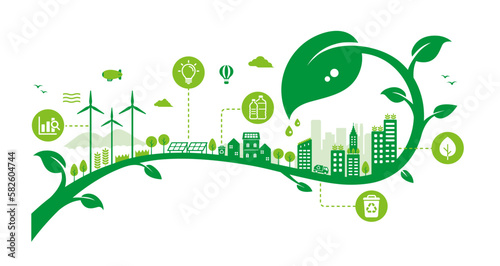 Green eco city vector illustration ( SDGs, ecology concept , nature conservation )